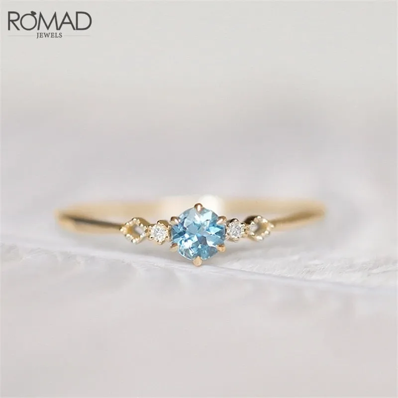 [ROMAD] Delicate Blue CZ Crystal Engagement Rings for Women - Bridal Rings.
