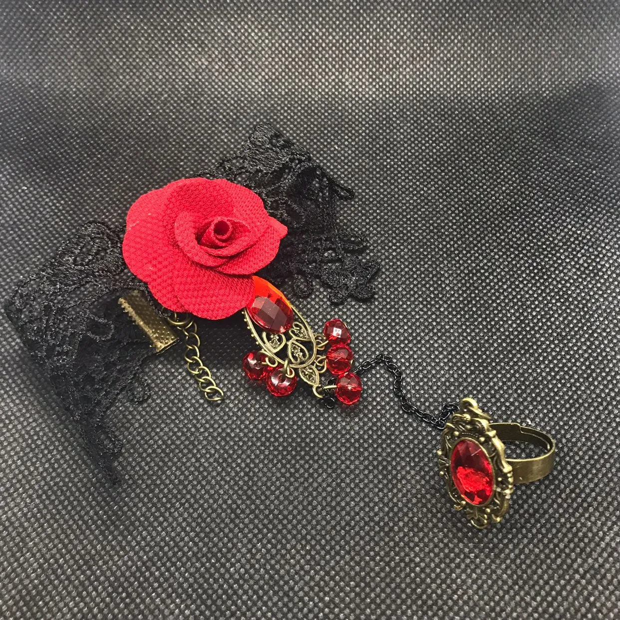 Rose And Lace Bracelet Ring Combo