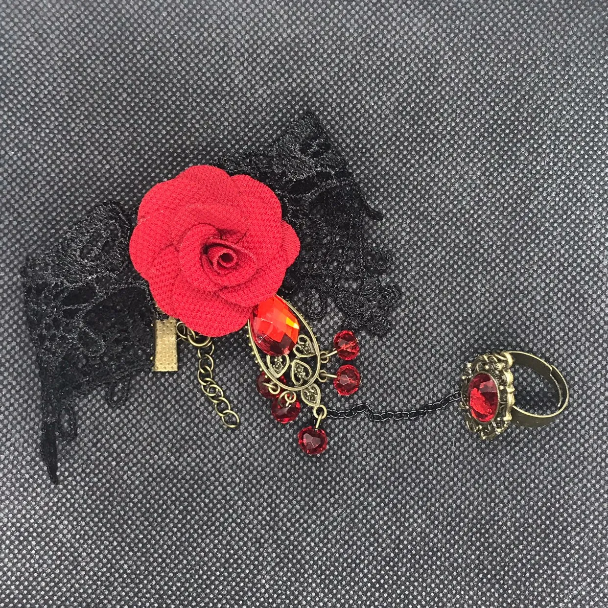 Rose And Lace Bracelet Ring Combo