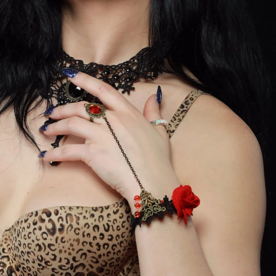 Rose And Lace Bracelet Ring Combo