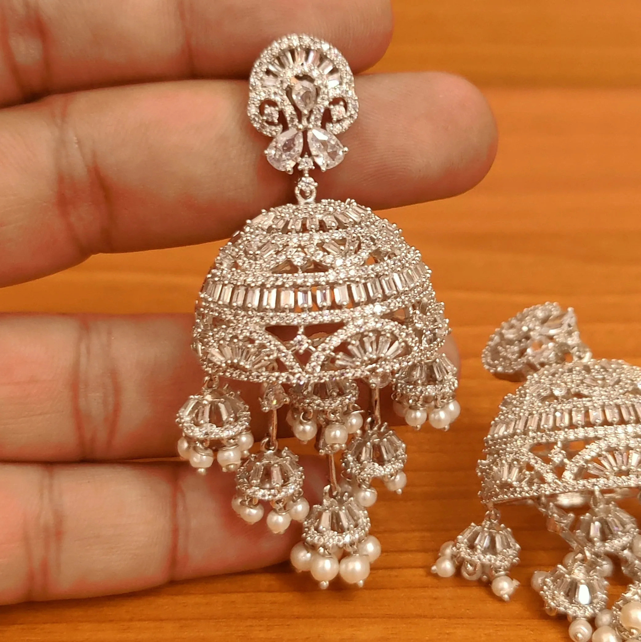 ROSE GOLD CZ STUDDED DIAMOND LOOK JHUMKA'S