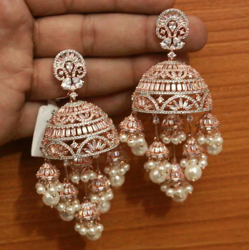ROSE GOLD CZ STUDDED DIAMOND LOOK JHUMKA'S