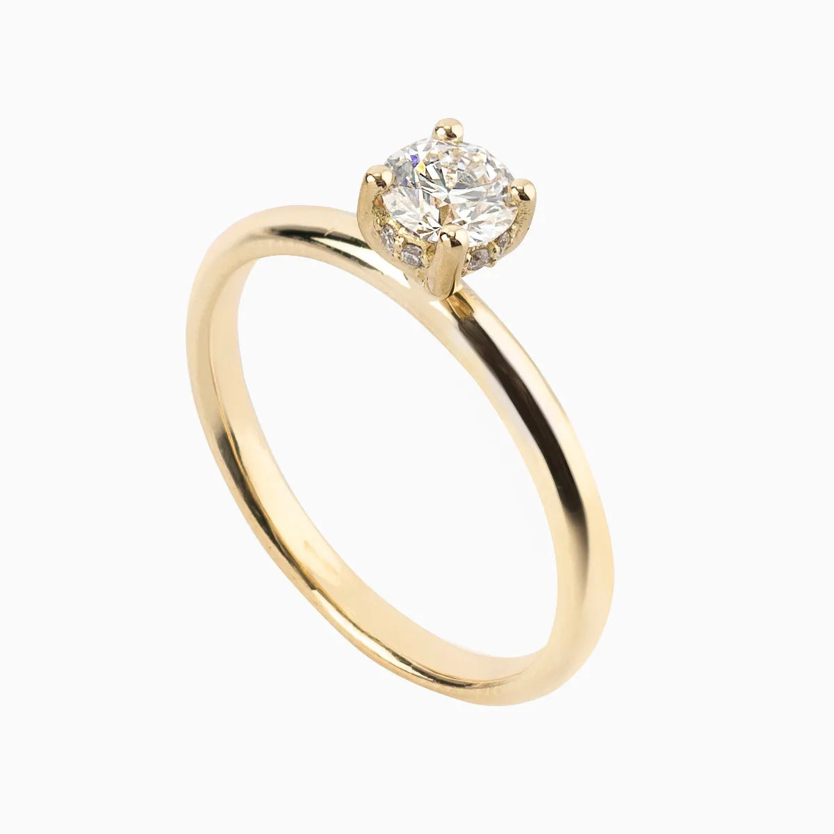 Round Engagement Ring with Delicate Band and Hidden Detail
