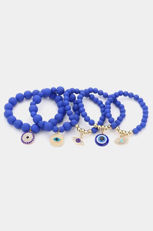 Royal blue- 5 evil eye beaded bracelets