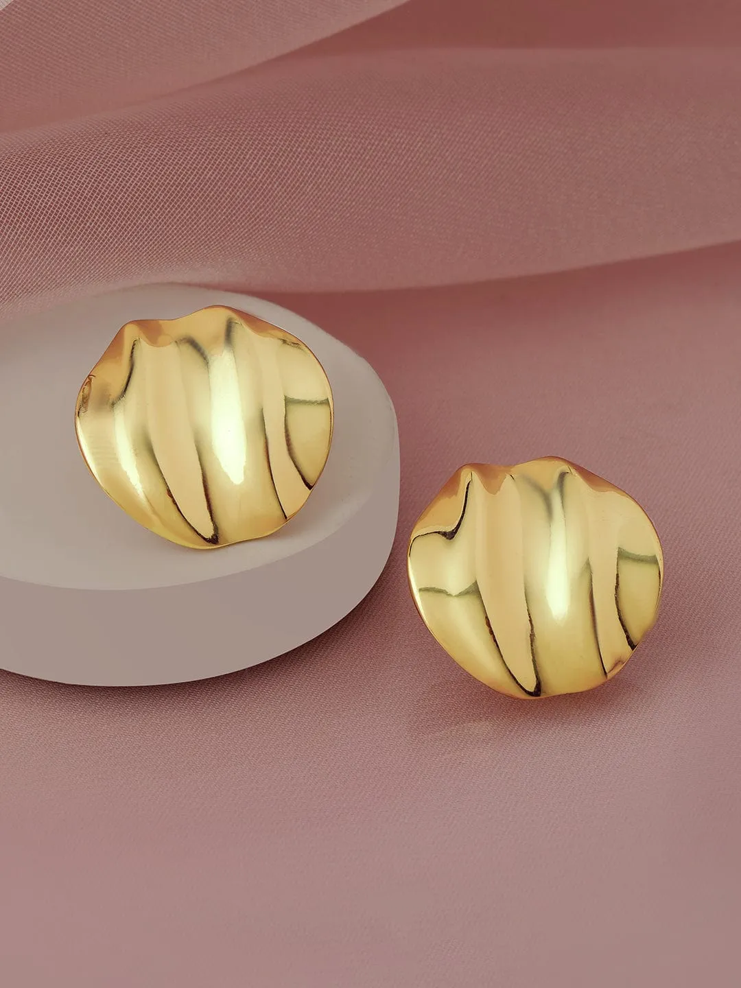 Rubans 18K Gold Plated Stainless Steel Tarnish-Free Waterproof Textured Statement Earrings