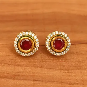 RUBY & CZ STONE ROUND SHAPED MEENAKARI EARRINGS