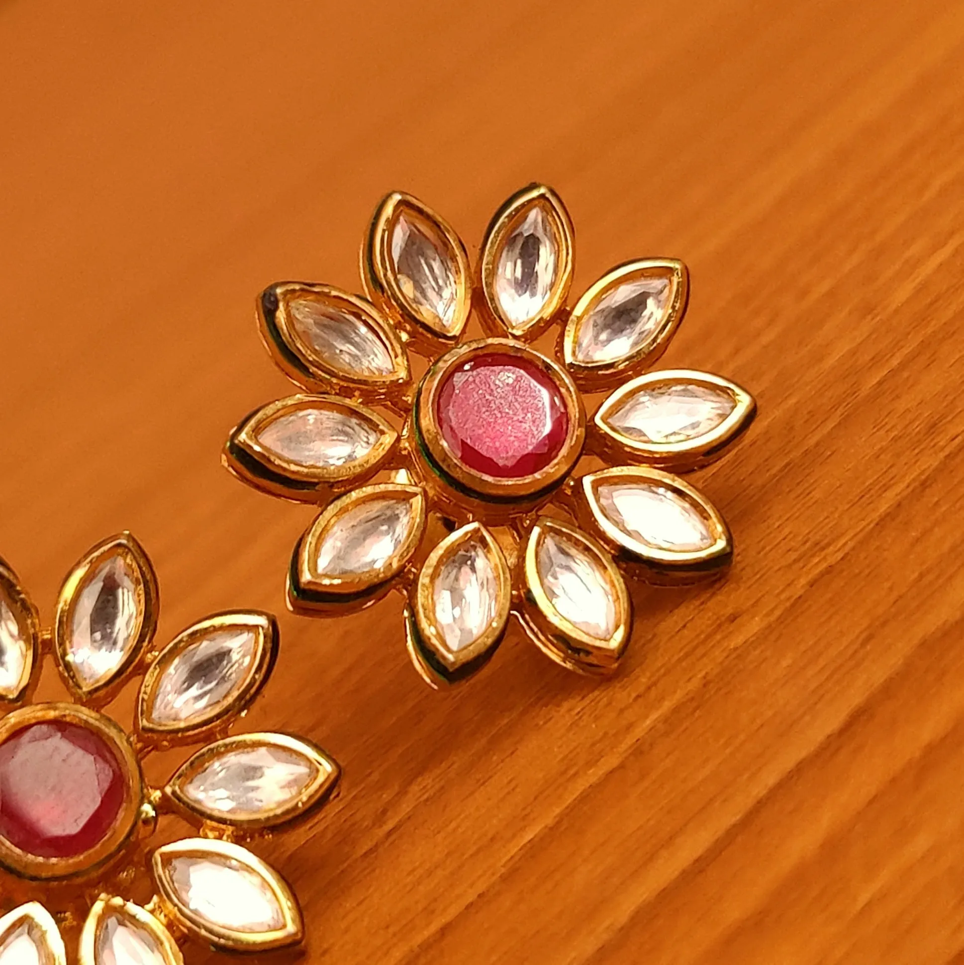 RUBY FLOWER KUNDAN MEENAKARI STUDS