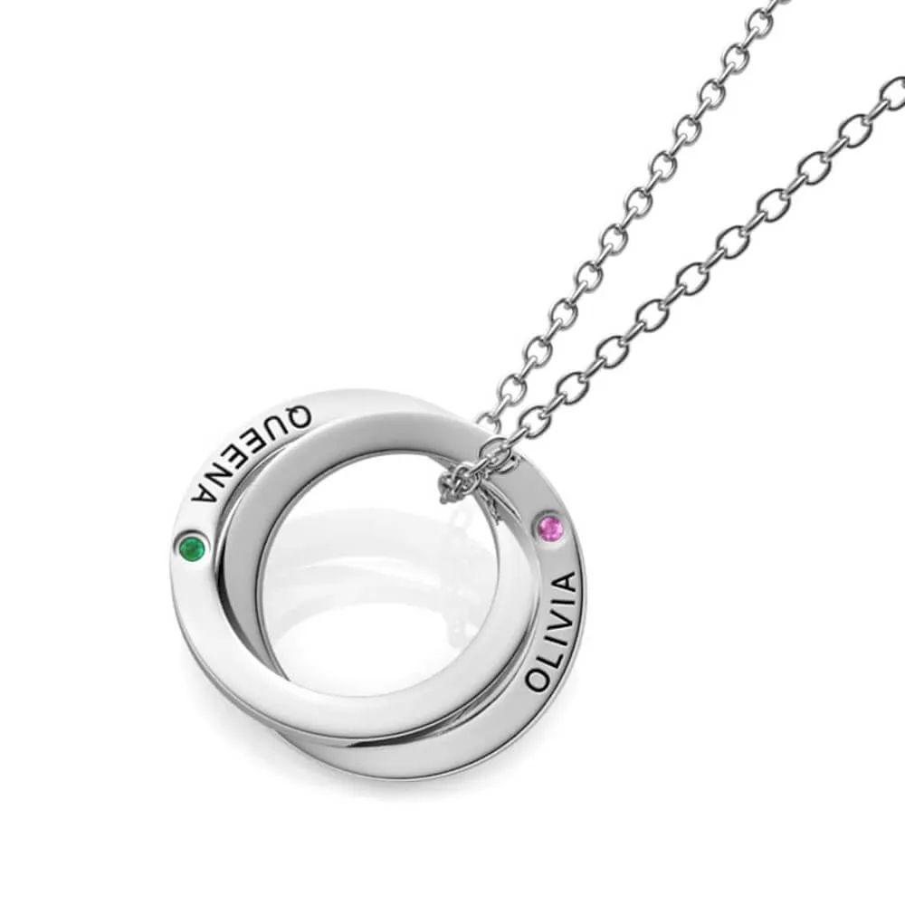 Russian 2 Ring Necklace with 2 Birthstone