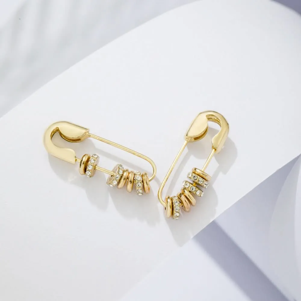Safety Pin Earrings with Sparkling Stones