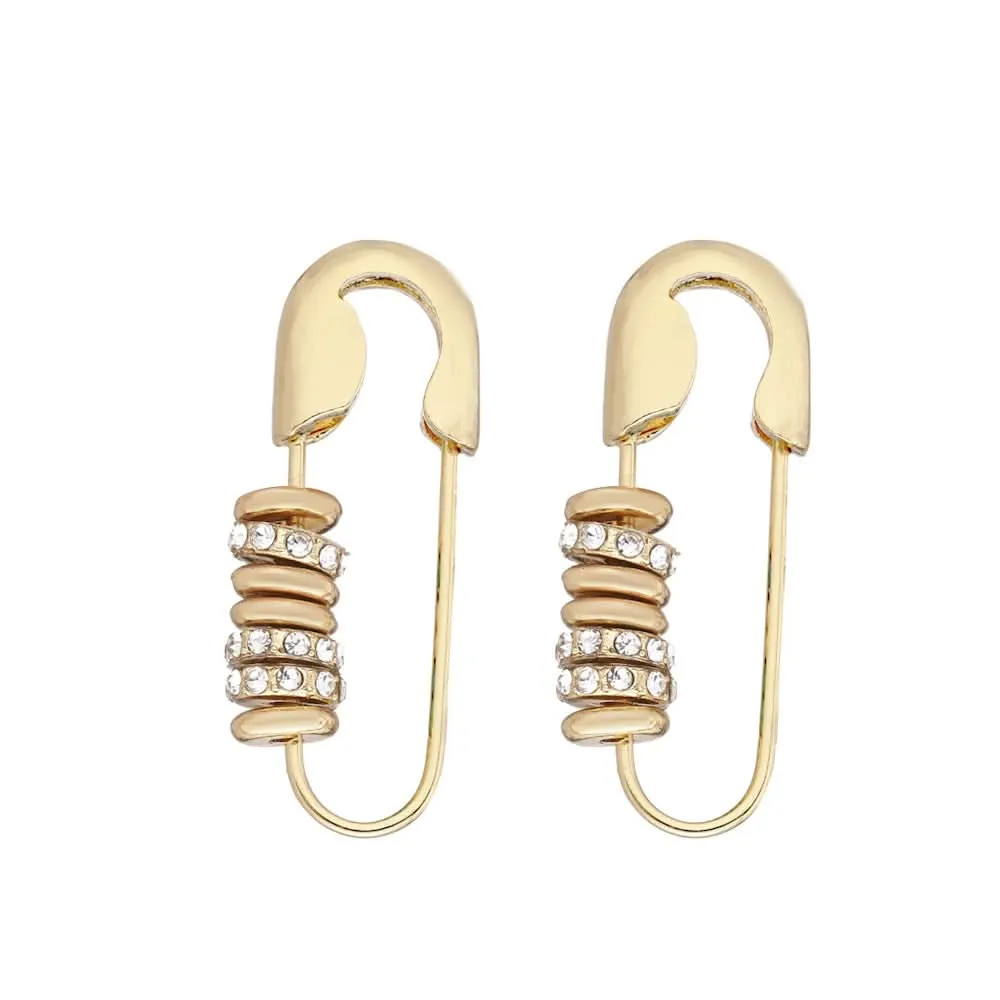 Safety Pin Earrings with Sparkling Stones