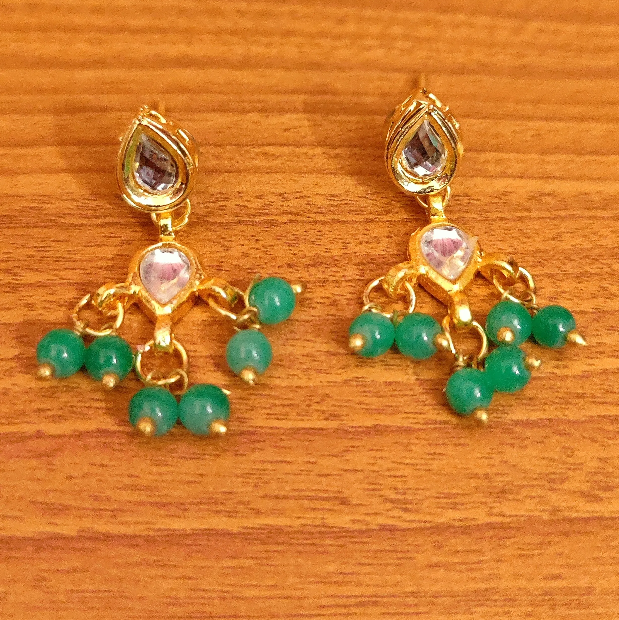 SEA GREEN PEAR SHAPED KUNDAN POLKI EARRINGS