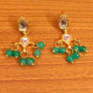 SEA GREEN PEAR SHAPED KUNDAN POLKI EARRINGS