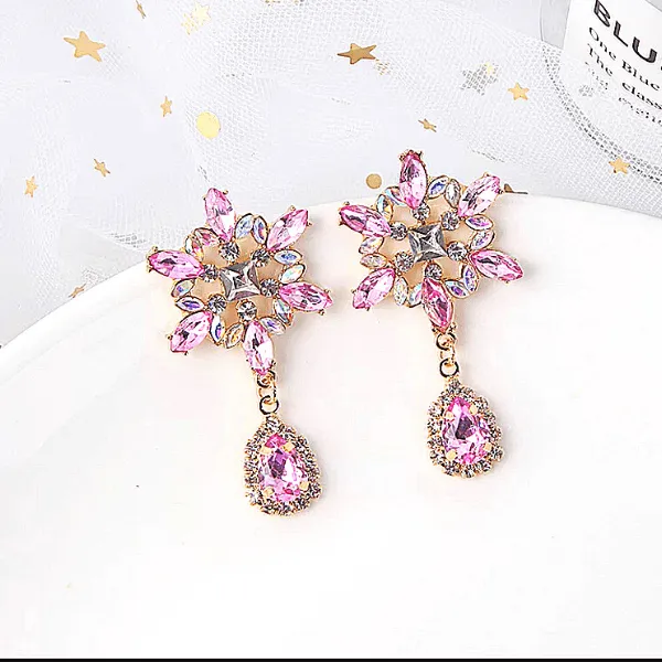 Shimmering CZ Snowflake Star Dangling Earrings