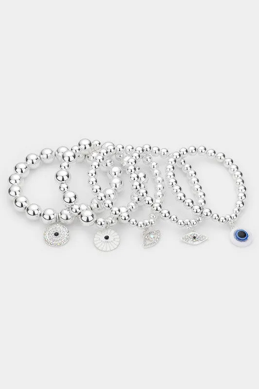 Silver - 5 evil eye beaded bracelets