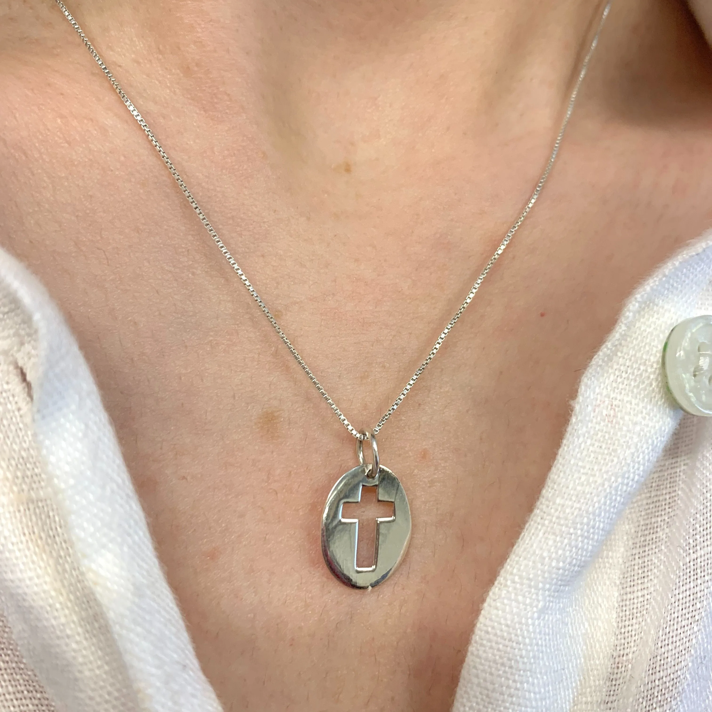 Silver Cross Pendant - Minimalist Cross Necklace - Cutout Cross Pendant