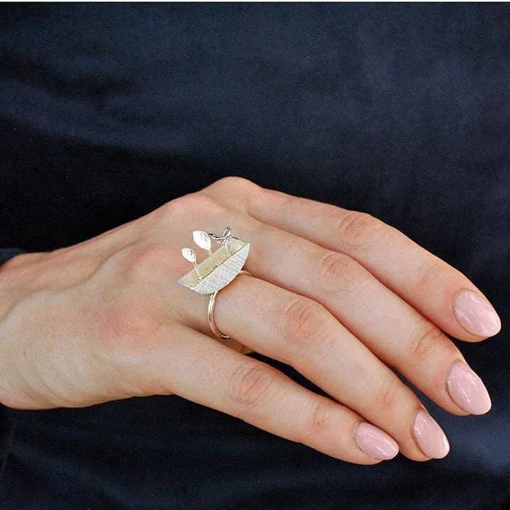 Silver Garden Butterfly Ring Delicate Ring
