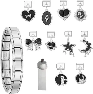 Silver Italian Charm Bracelet Set For Women Diy Handmade With Starter Brascelet, Assorted Charms And Opening Tools, 9mm Modular Italian Charm Bracelet Jewelry