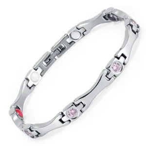Silver Plated, Pink CZ Magnetic Bracelet