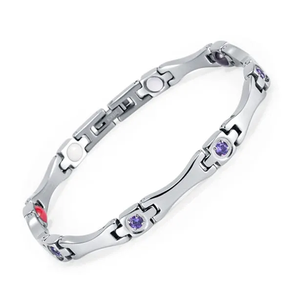 Silver Plated, Pink CZ Magnetic Bracelet