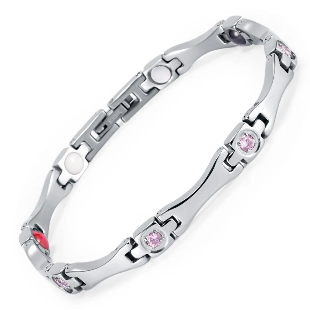 Silver Plated, Pink CZ Magnetic Bracelet