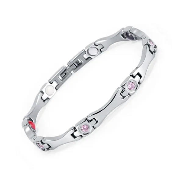 Silver Plated, Pink CZ Magnetic Bracelet