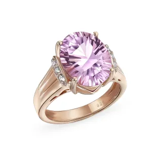 Silver Ring with 447CT Zircon and Pink Amethyst Rose Gold Plated Sterling Silver