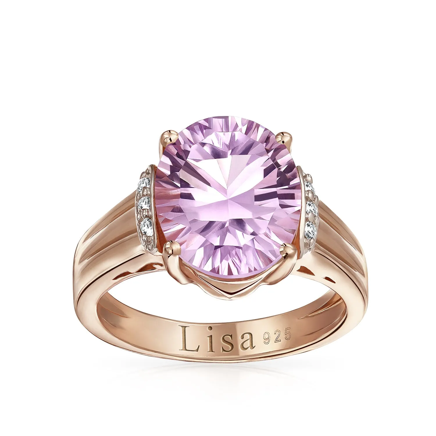 Silver Ring with 447CT Zircon and Pink Amethyst Rose Gold Plated Sterling Silver