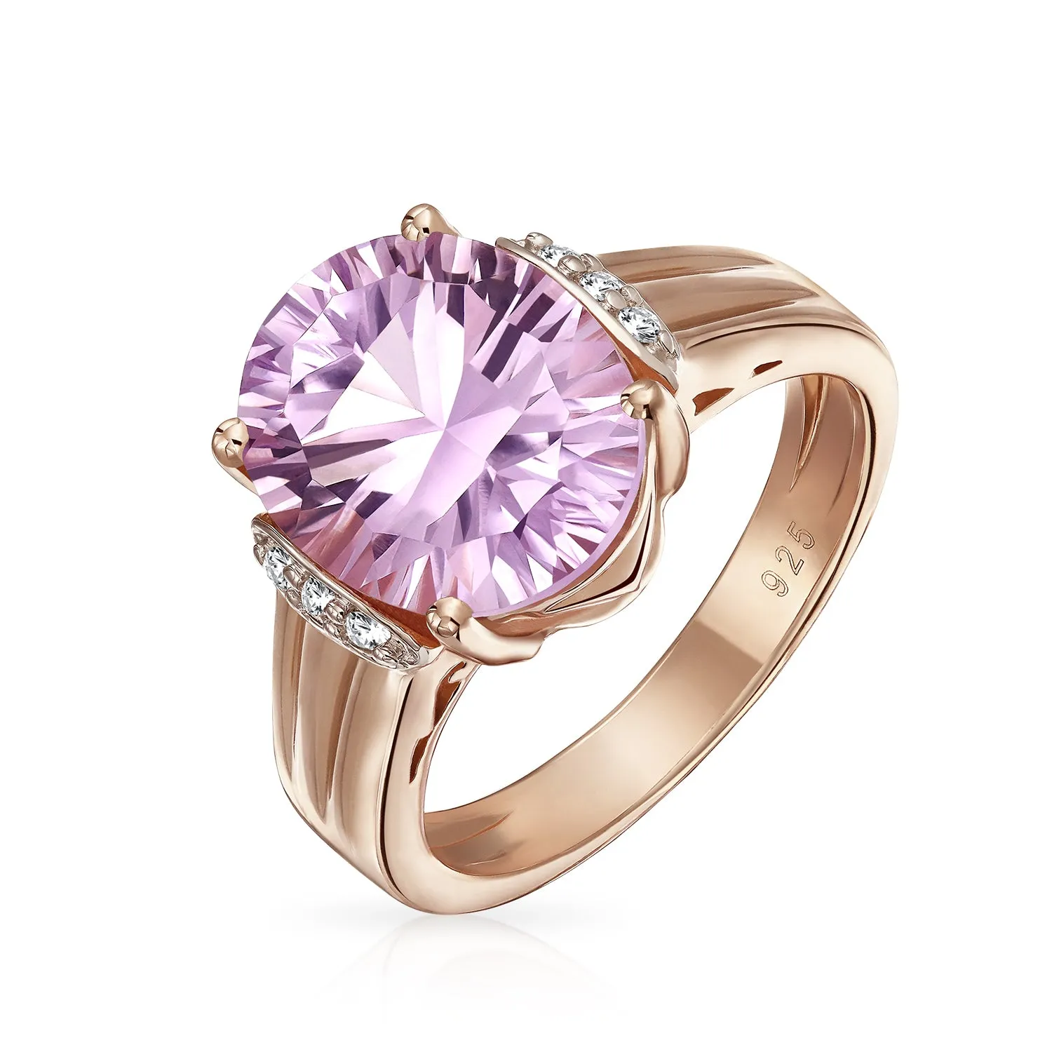 Silver Ring with 447CT Zircon and Pink Amethyst Rose Gold Plated Sterling Silver
