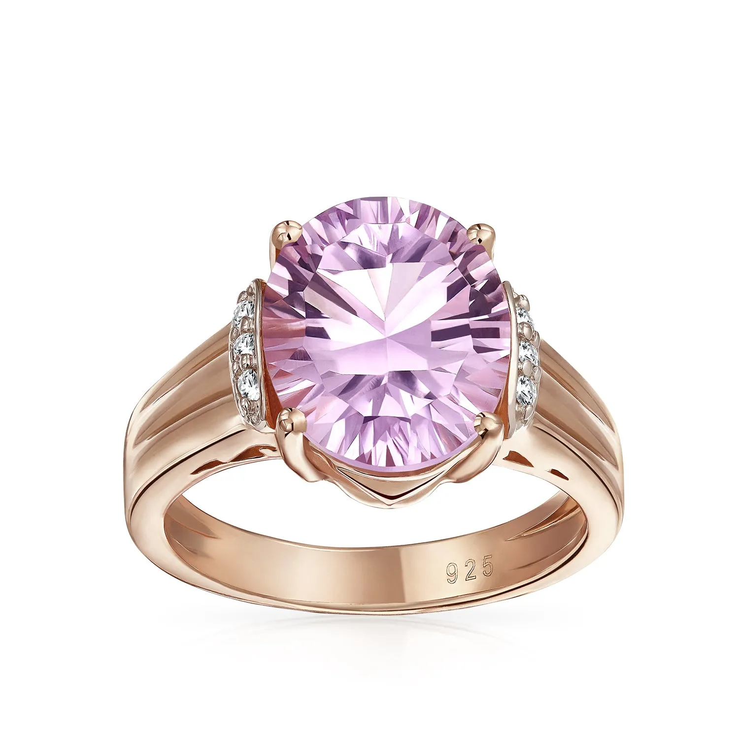 Silver Ring with 447CT Zircon and Pink Amethyst Rose Gold Plated Sterling Silver