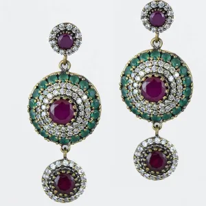 Silver Ruby Emerald 925 Sterling Earrings Ottoman Dome Dangle