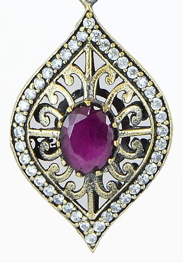 Silver Ruby Emerald Ottoman 925 Sterling Earrings Marquise Drop