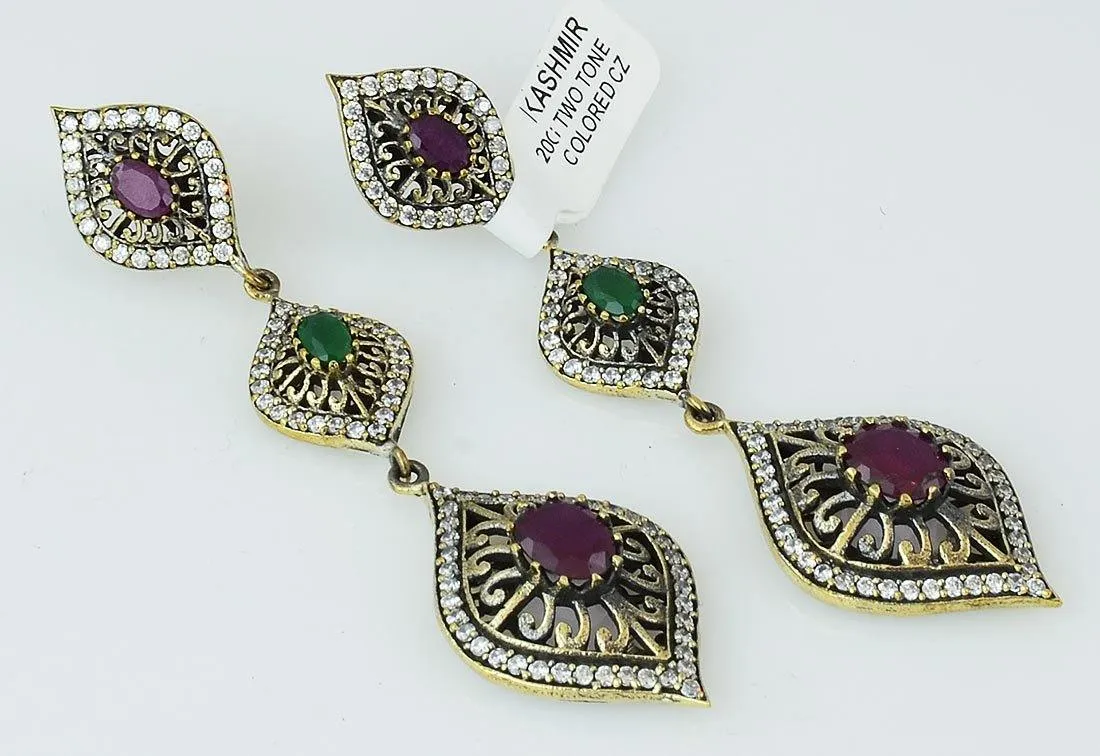 Silver Ruby Emerald Ottoman 925 Sterling Earrings Marquise Drop