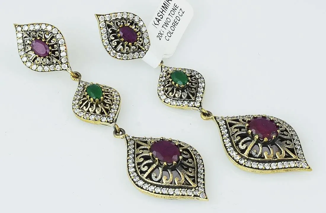 Silver Ruby Emerald Ottoman 925 Sterling Earrings Marquise Drop