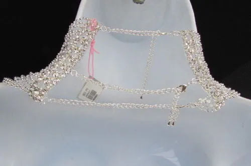 Silver Shoulders Chain Rhinestones Strands   Earrings