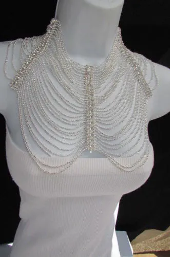 Silver Shoulders Chain Rhinestones Strands   Earrings