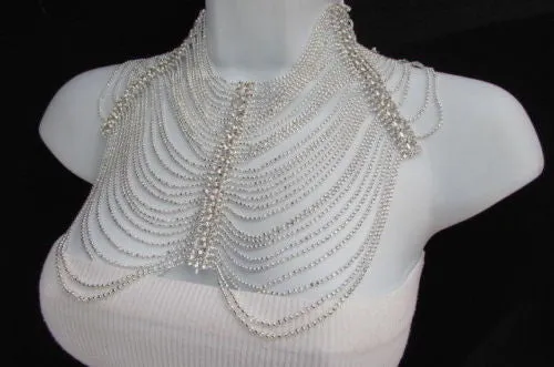 Silver Shoulders Chain Rhinestones Strands   Earrings