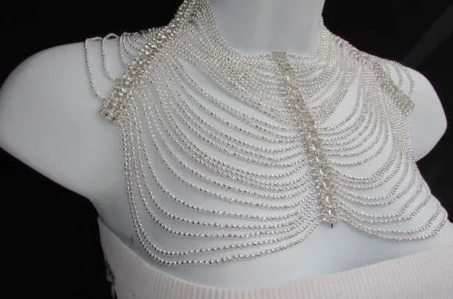 Silver Shoulders Chain Rhinestones Strands   Earrings