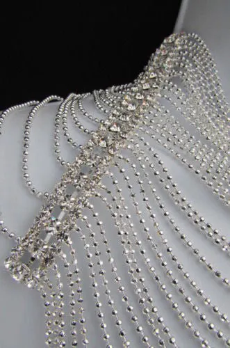 Silver Shoulders Chain Rhinestones Strands   Earrings