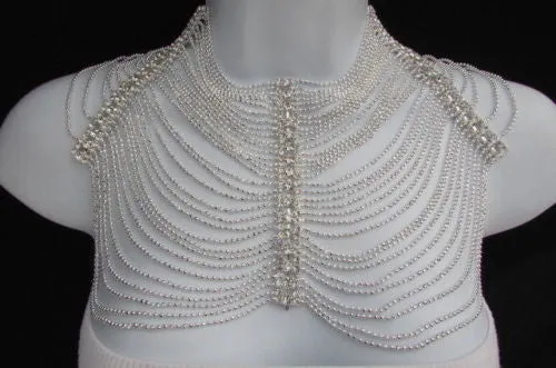 Silver Shoulders Chain Rhinestones Strands   Earrings