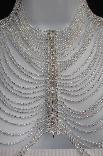 Silver Shoulders Chain Rhinestones Strands   Earrings
