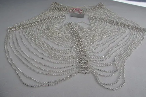 Silver Shoulders Chain Rhinestones Strands   Earrings