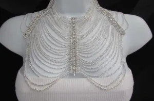 Silver Shoulders Chain Rhinestones Strands   Earrings