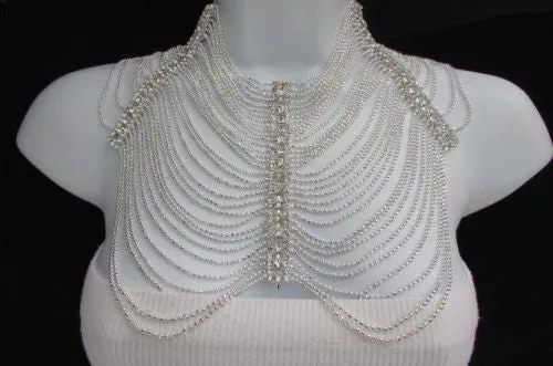 Silver Shoulders Chain Rhinestones Strands   Earrings