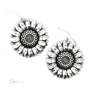 Silver Sunflower Earrings