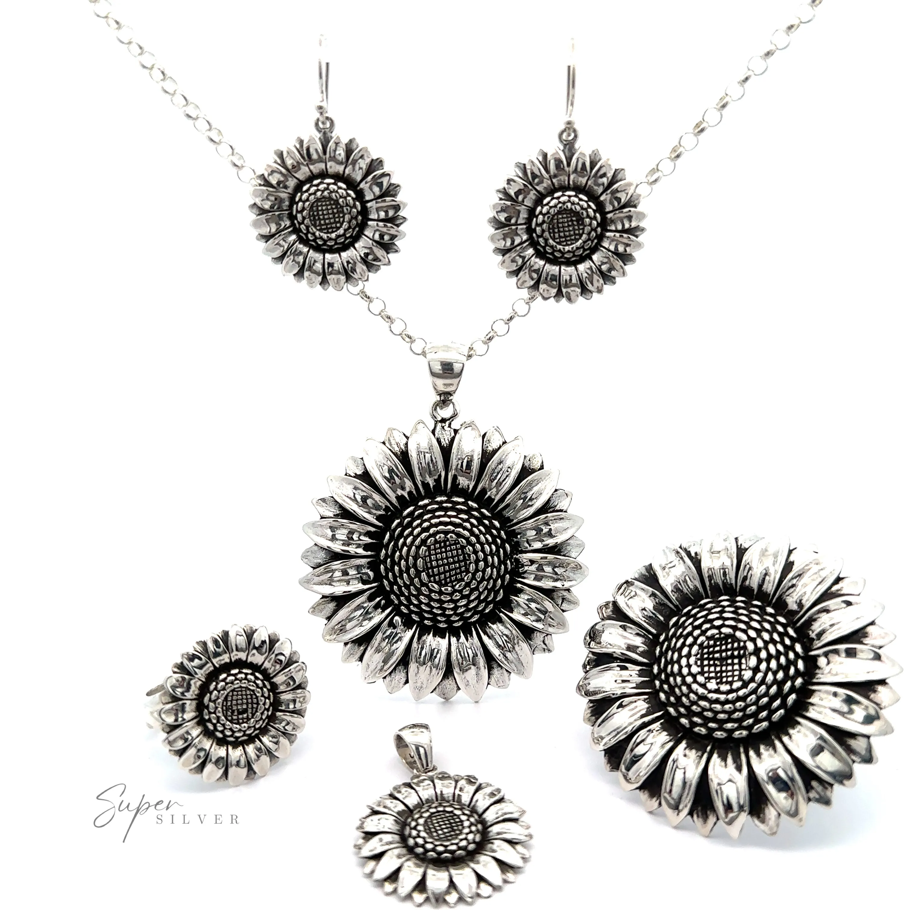 Silver Sunflower Earrings