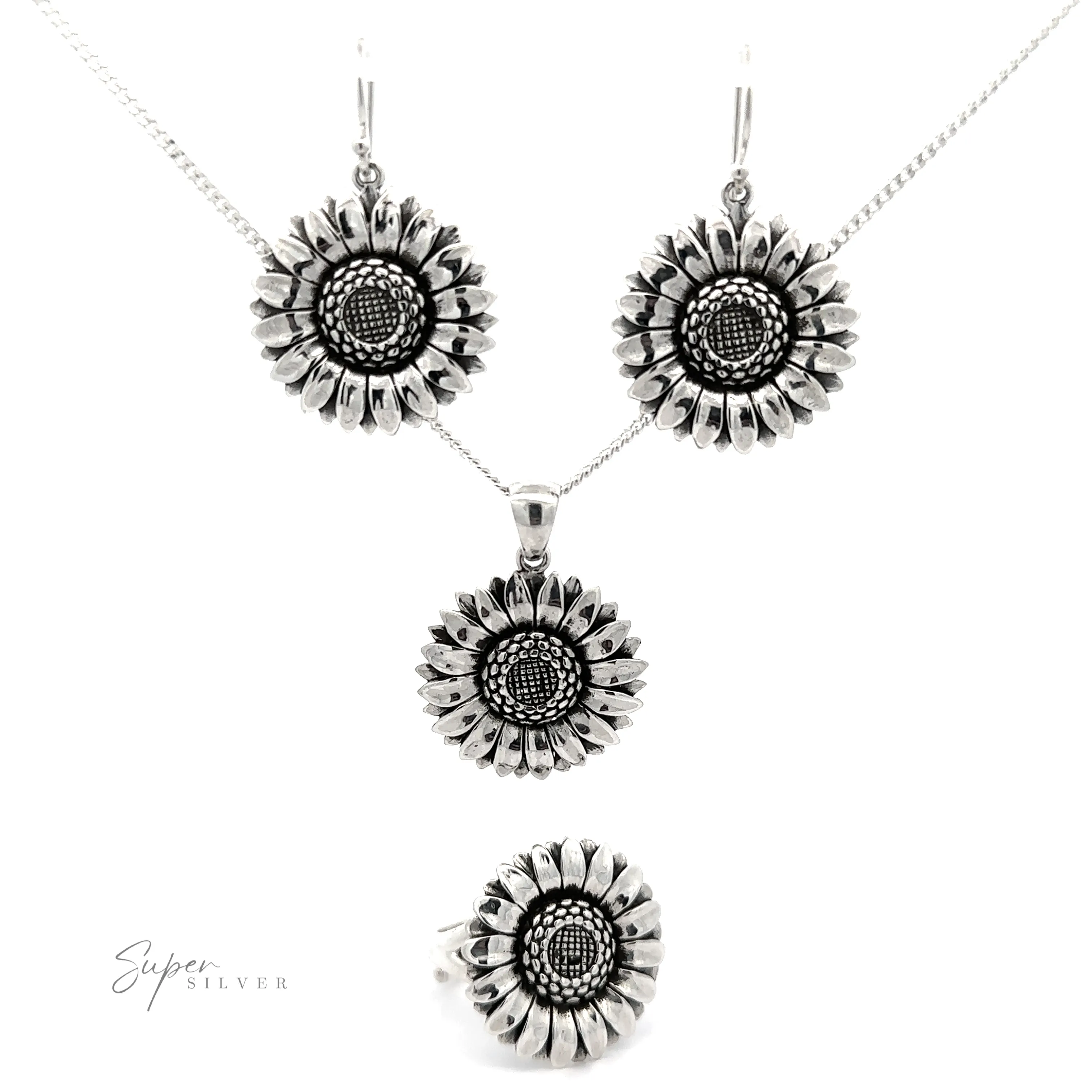 Silver Sunflower Earrings