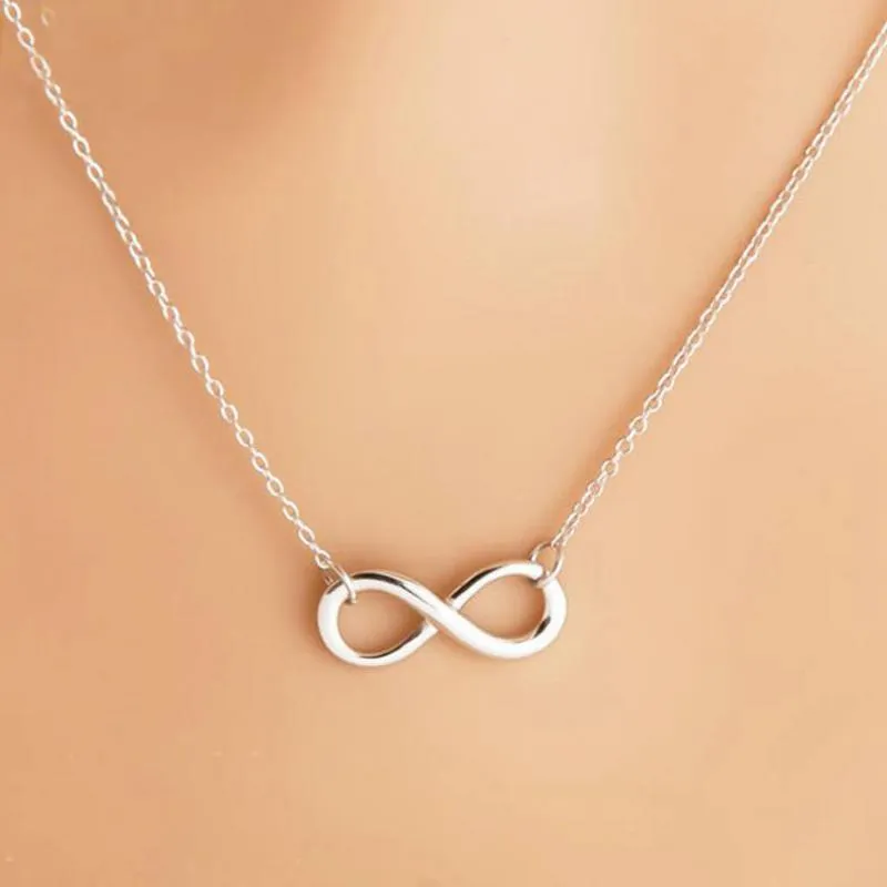 Simple Design Necklace For Women Silver Infinity Figure 8 Necklace Pendant Hammered Link Necklaces Collier Gift Jewelry Bijoux
