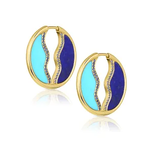 SO WAVY STONE HOOPS - Turquoise & Lapis
