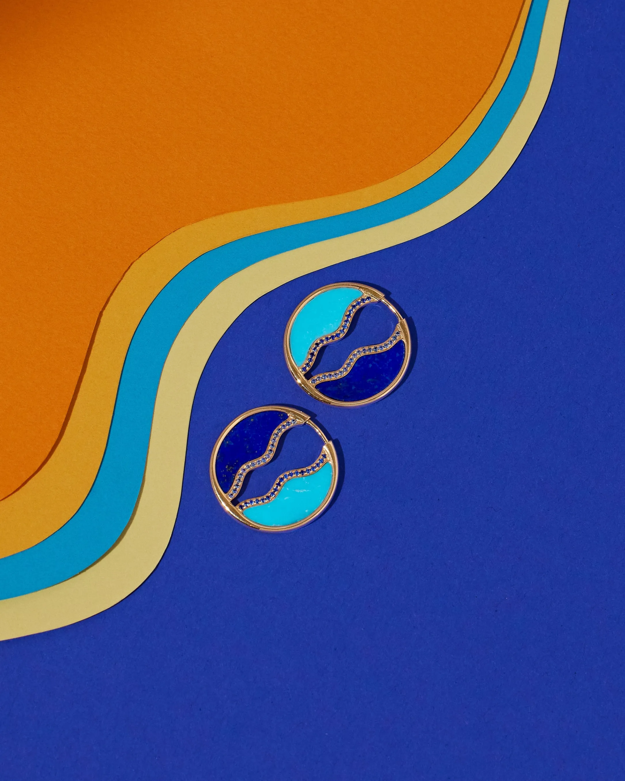 SO WAVY STONE HOOPS - Turquoise & Lapis