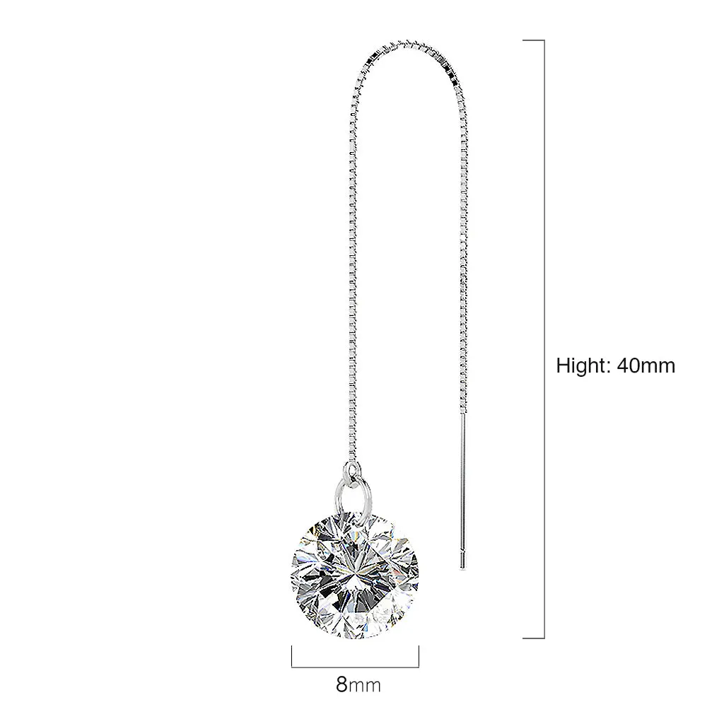 Solid 925 Sterling Silver Clear Drop Threader Earrings